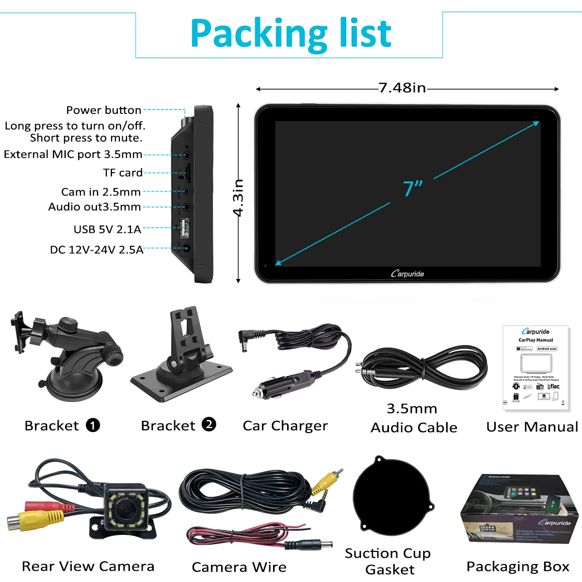 Car Stereo with Carplay/Android Auto, Plug and Play Quick Install, 7 Inch IPS Touch Screen, Multimedia Player with Bluetooth, Mirror Link, Google and Siri Assistant,Backup Camera - Image 9