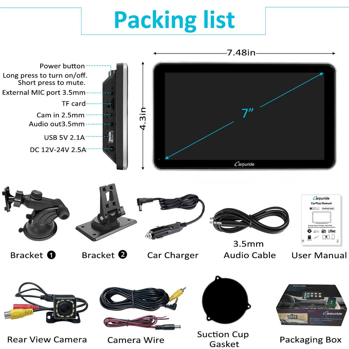 Car Stereo with Carplay/Android Auto, Plug and Play Quick Install, 7 Inch IPS Touch Screen, Multimedia Player with Bluetooth, Mirror Link, Google and Siri Assistant,Backup Camera,Silver Frame - Image 9