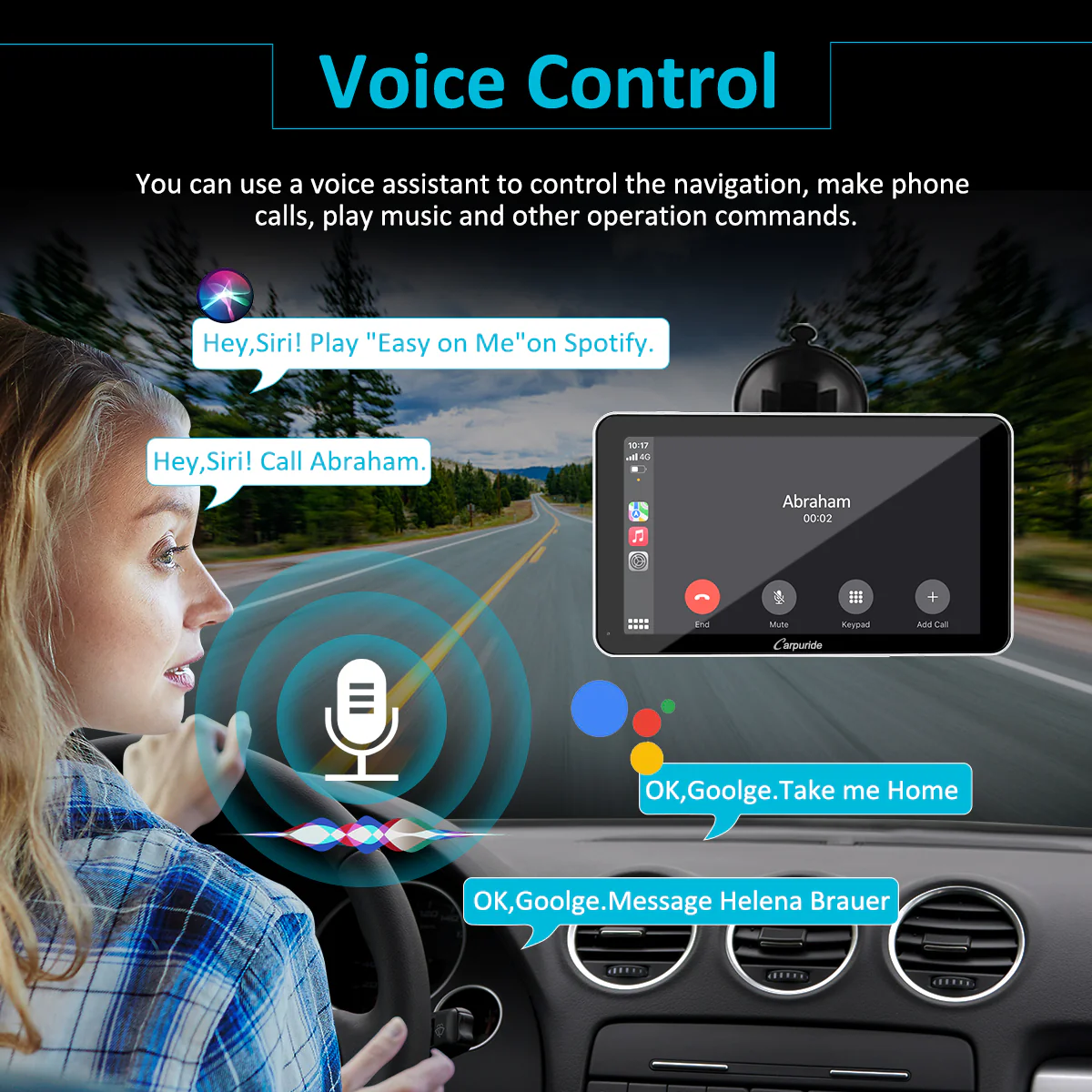 Car Stereo with Wireless Apple CarPlay&Android Auto, 7" IPS Touch Screen,Silver Frame,Multimedia Bluetooth Navigation Dashboard Console with Mirror Link, Google, and Siri Assistant - Image 3