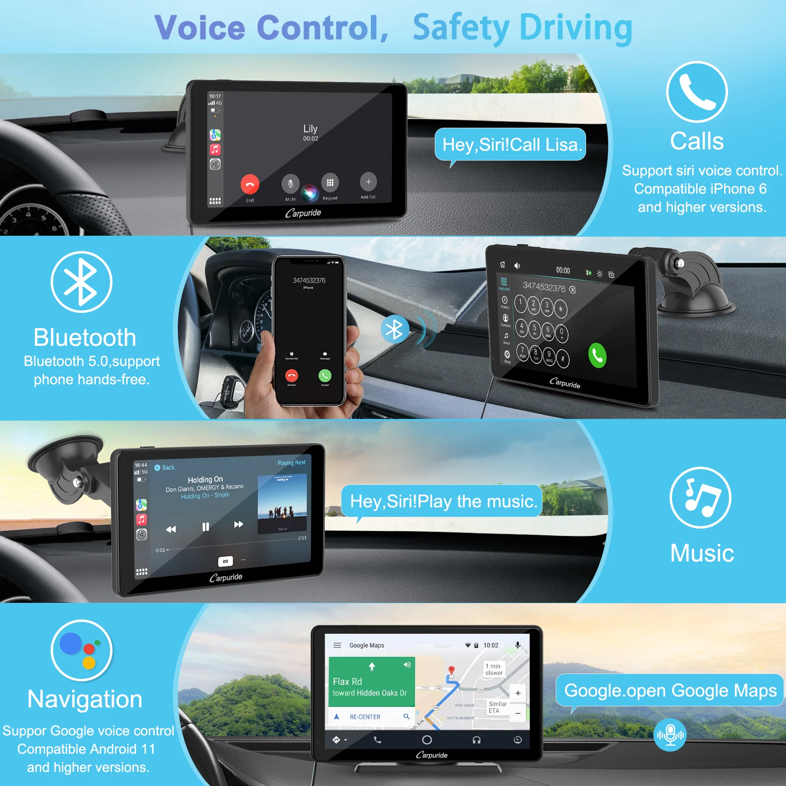 CARPURIDE V3 Portable Smart Multimedia Dashboard Console with Detachable Sunshade - Image 3