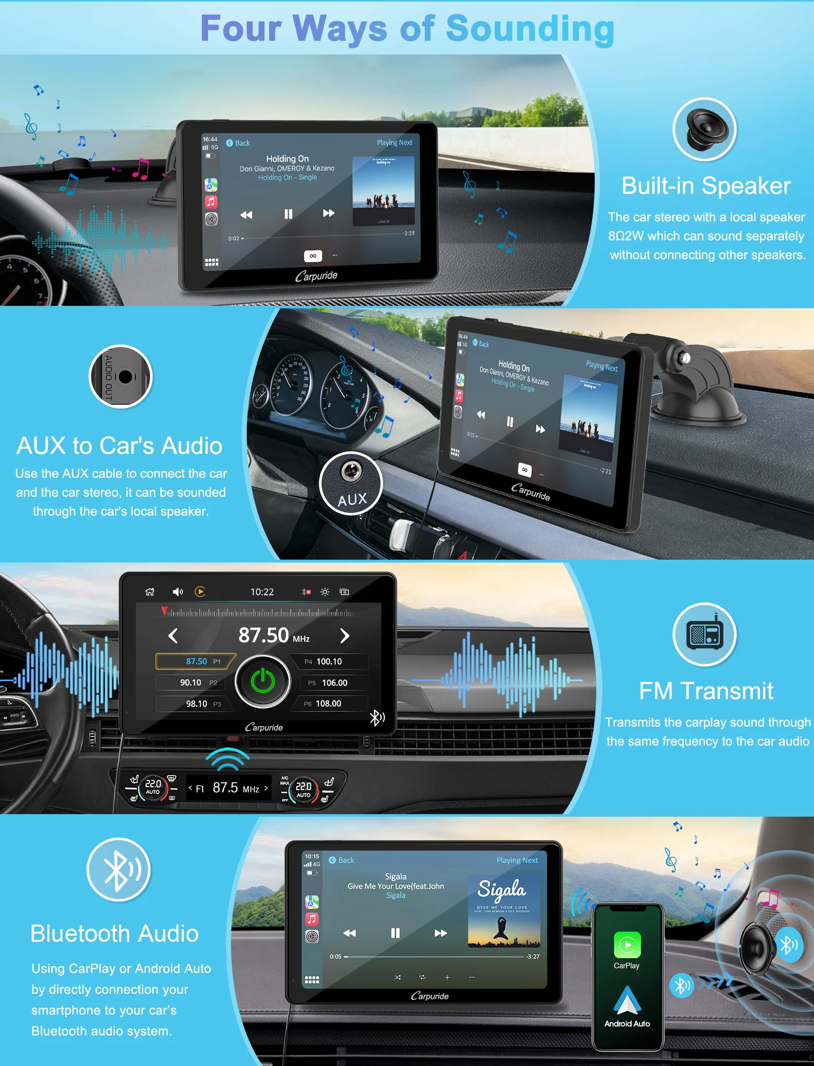 CARPURIDE V3 Portable Smart Multimedia Dashboard Console with Detachable Sunshade - Image 5