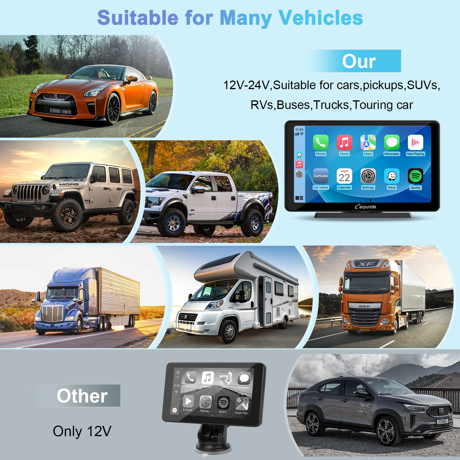 CARPURIDE V3 Portable Smart Multimedia Dashboard Console with Detachable Sunshade - Image 8
