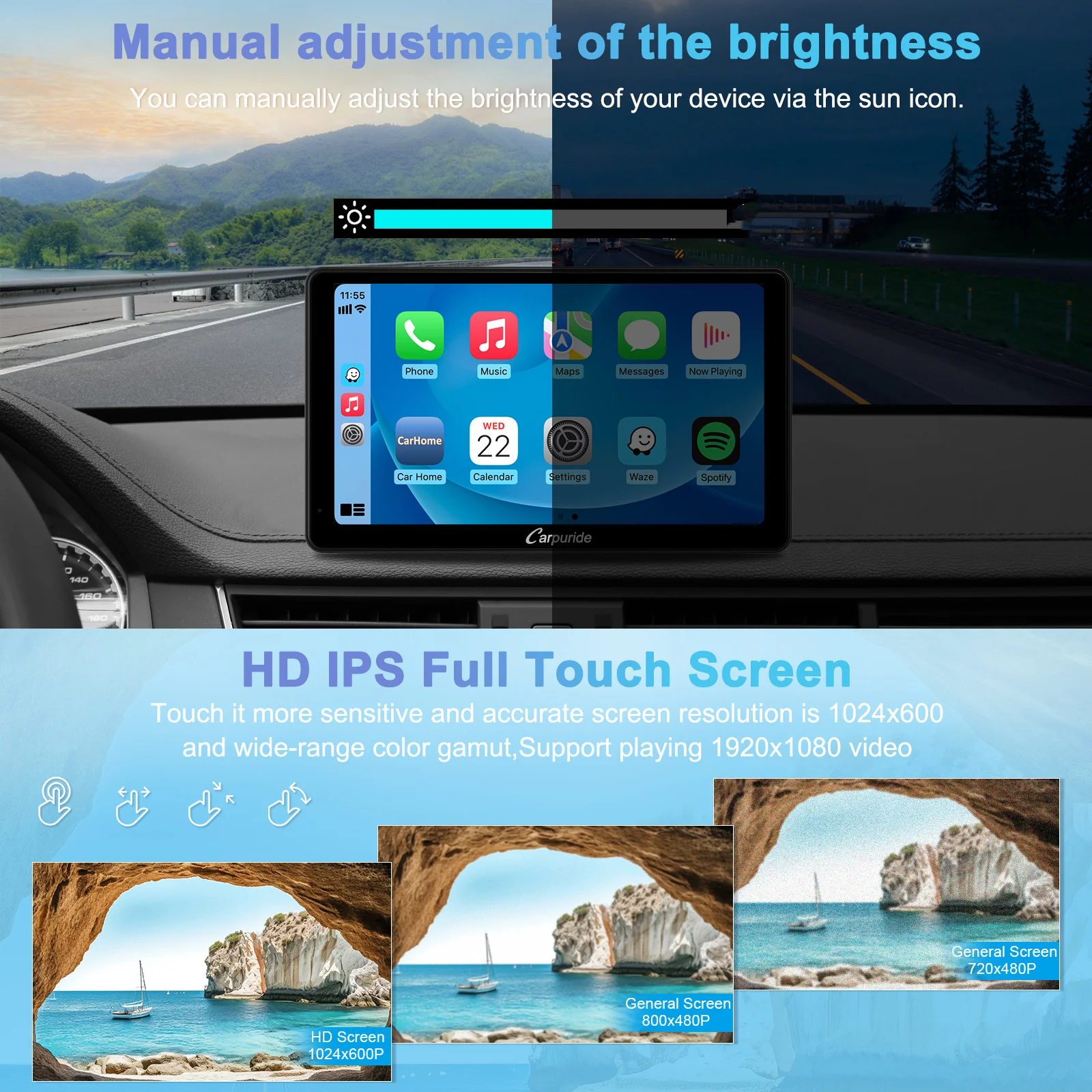 CARPURIDE V3 Portable Smart Multimedia Dashboard Console with Detachable Sunshade - Image 7