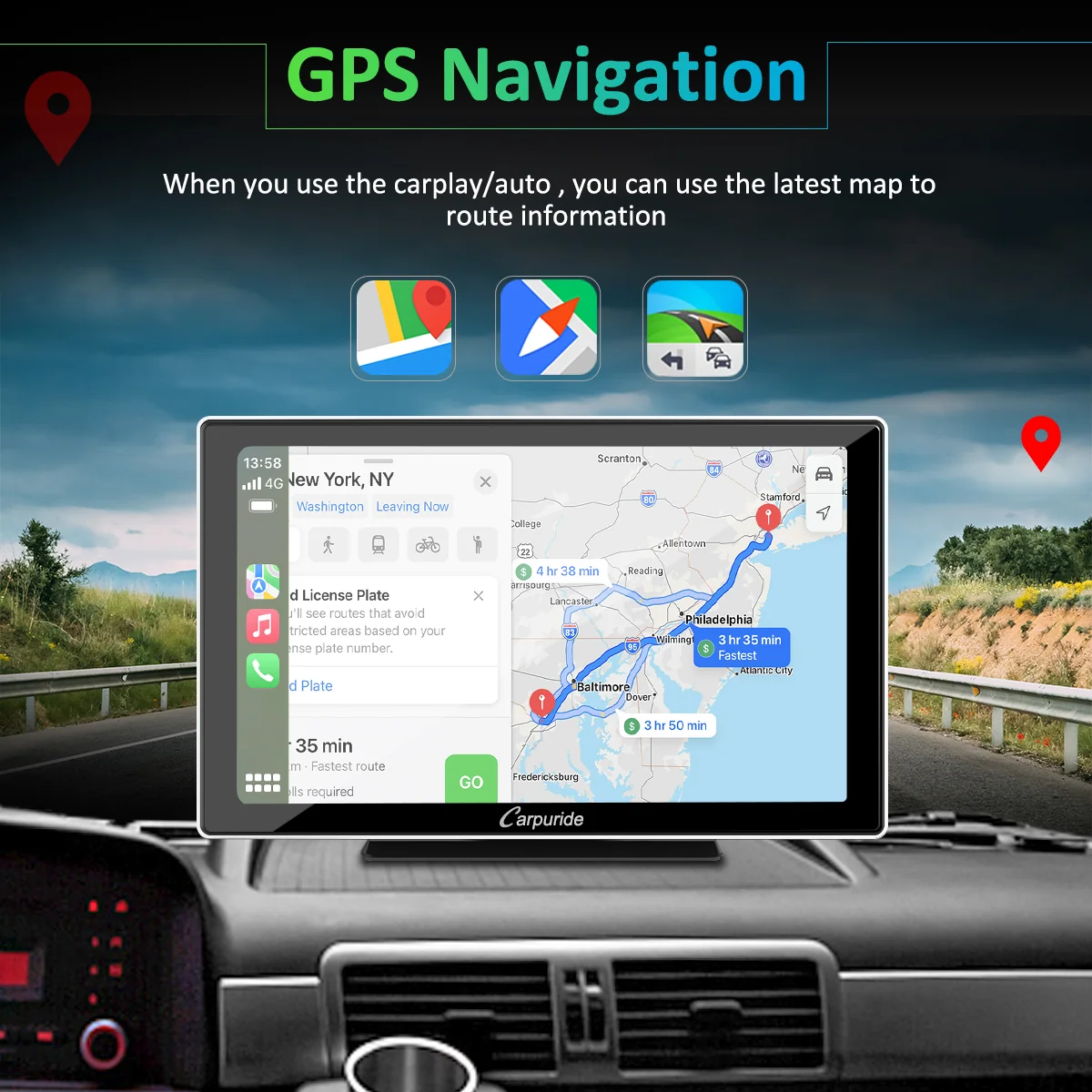 CARPURIDE Car Stereo with Wireless Apple CarPlay&Android Auto, 9" IPS Touch Screen, Multimedia Player & Bluetooth 5.0 Audio Hands Free Calling, GPS/Siri/Google/Mirror Link/Light-sensing/EQ effect with Backup Camera，Silver Frame - Image 3