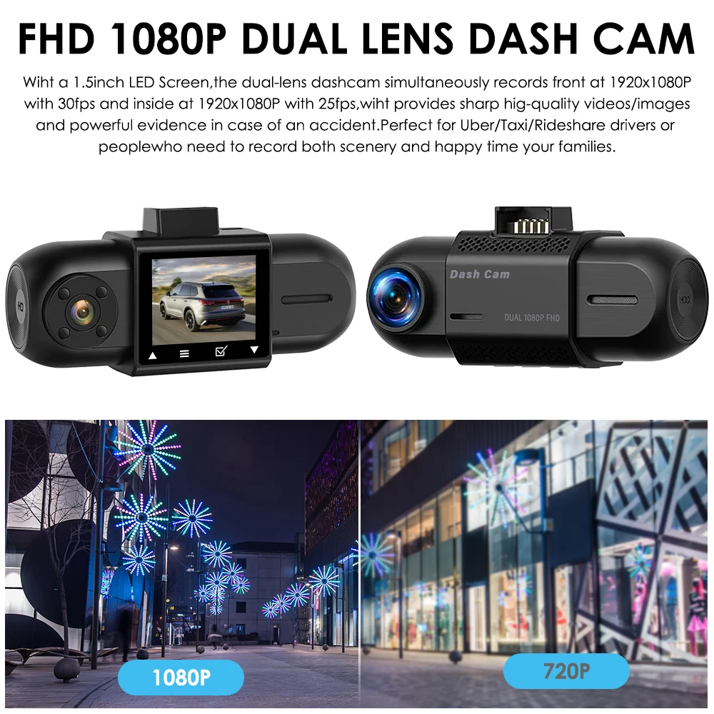 CARPURIDE M8, 1.5 Inch Led Screen, FHD 1080P Dual Lens Dash Camera - Image 3
