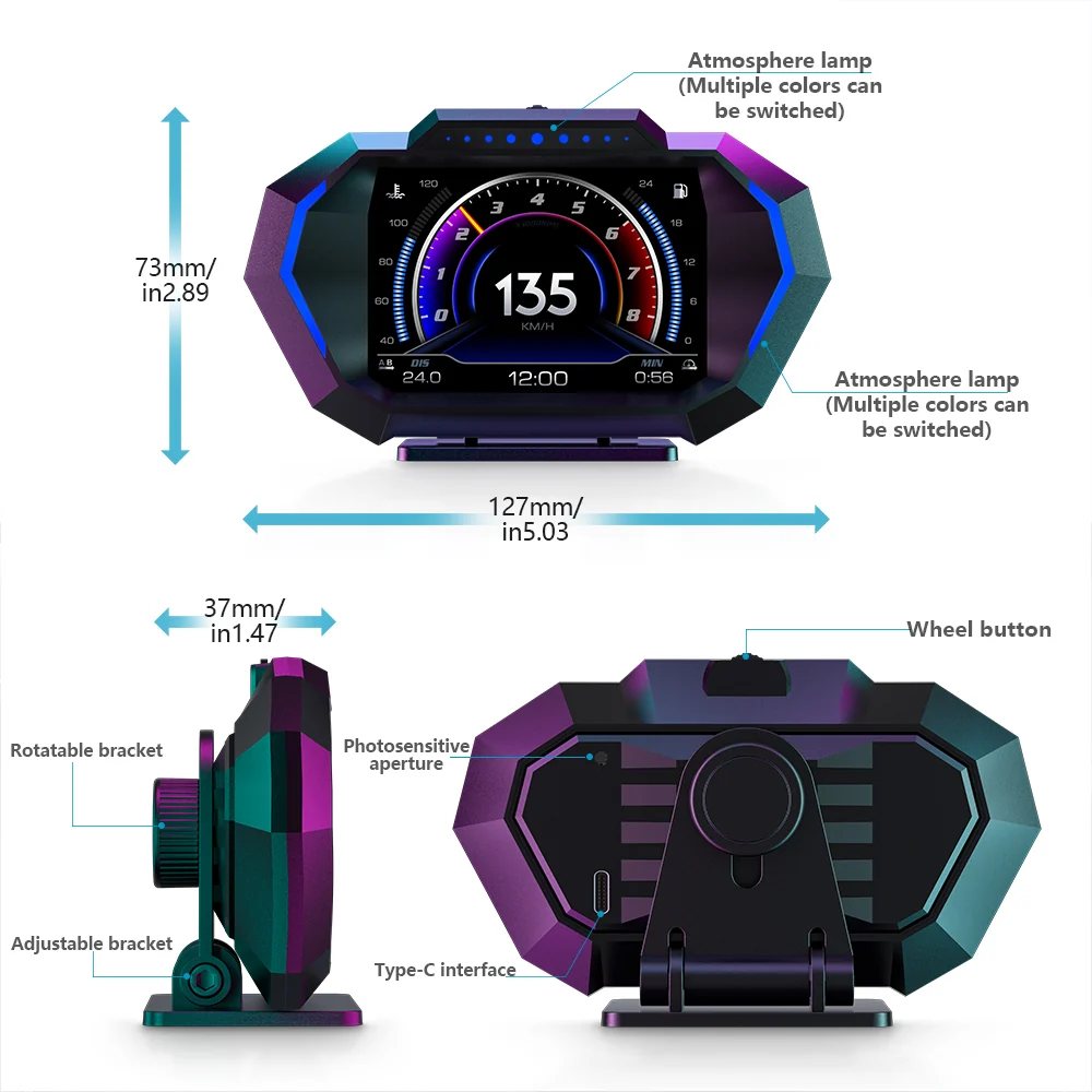 Carpuride P24 Newest Head-Up Display OBD2+GPS Smart Car HUD Gauge Digital Odometer - Image 10