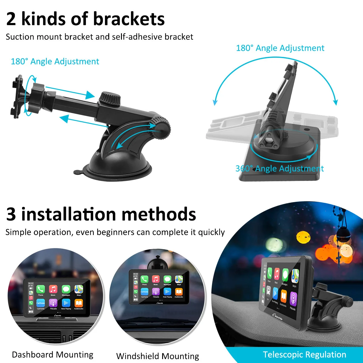 Carpuride Portable Wired CarPlay - Apple CarPlay/Android Auto /7"IPS Touch Screen/ Multimedia Bluetooth Navigation Dashboard Console - Image 6