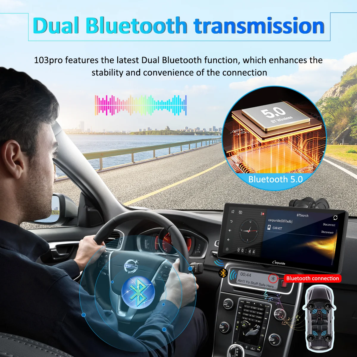 CARPURIDE W103 Pro Portable Smart Multimedia Dual Bluetooth Dashboard Console - Image 5