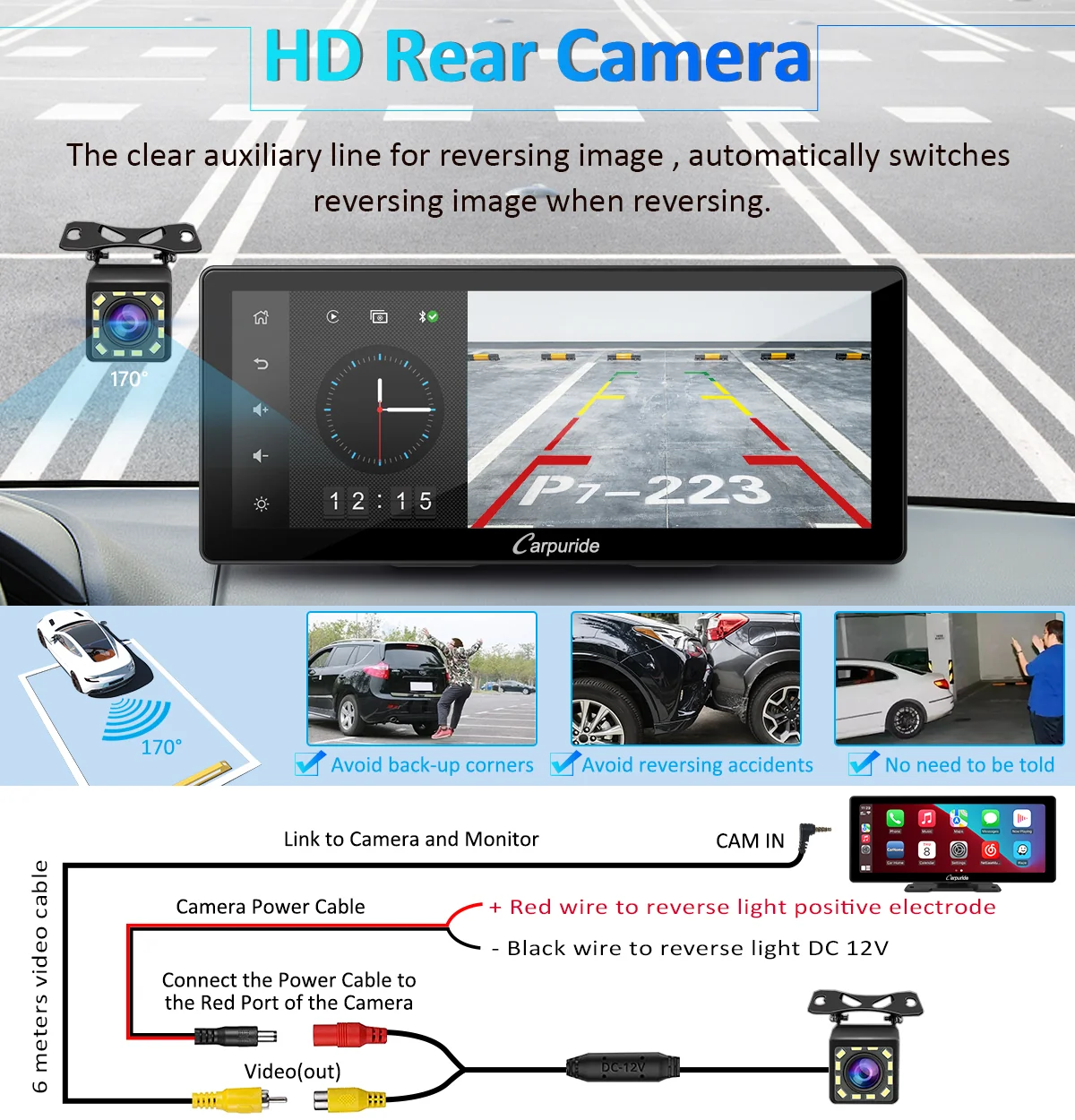 CARPURIDE W103 Pro Portable Smart Multimedia Dual Bluetooth Dashboard Console With Backup Camera - Image 10