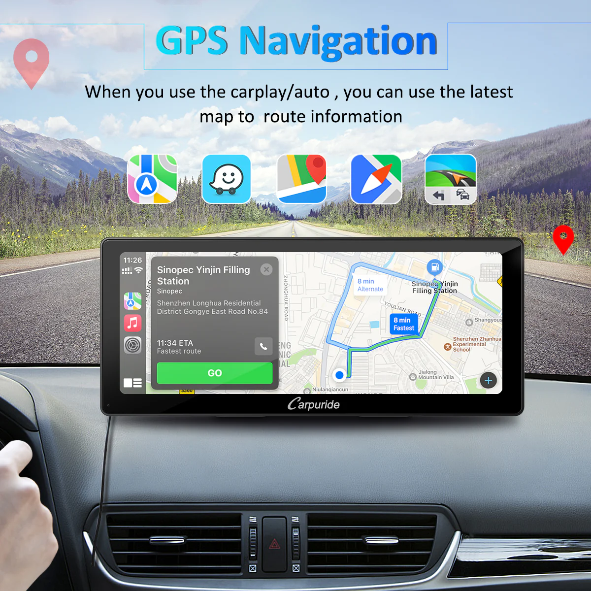 CARPURIDE W103 Pro Portable Smart Multimedia Dual Bluetooth Dashboard Console With Backup Camera - Image 3