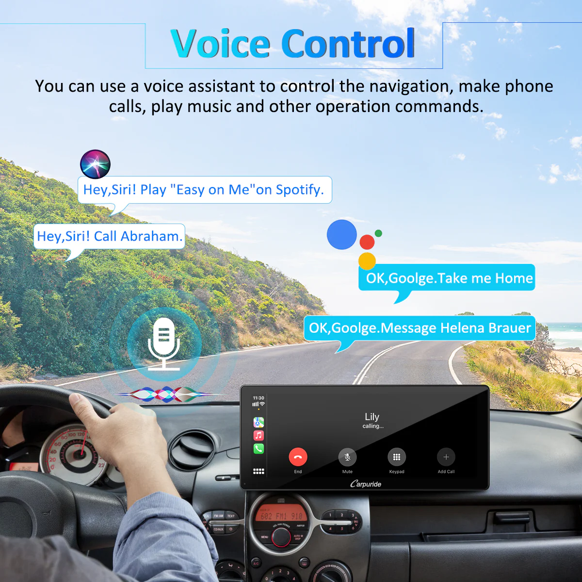 CARPURIDE W103 Pro Portable Smart Multimedia Dual Bluetooth Dashboard Console With Backup Camera - Image 4
