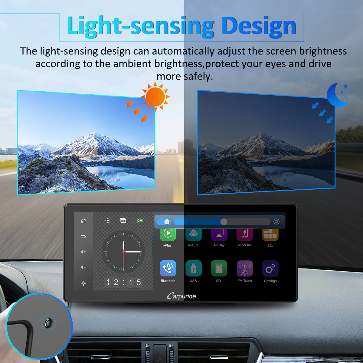 CARPURIDE W103 Pro Portable Smart Multimedia Dual Bluetooth Dashboard Console With Backup Camera - Image 6