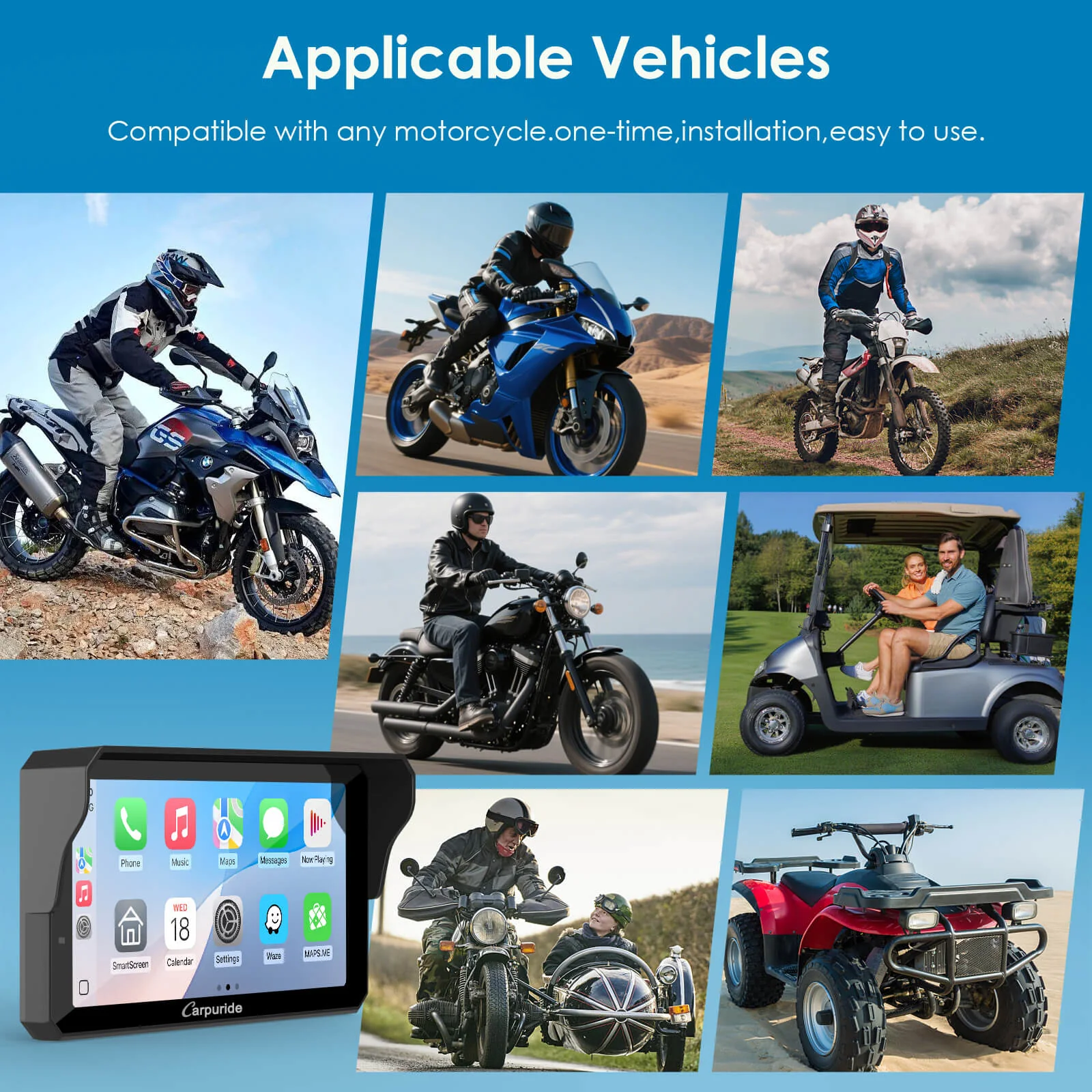 Carpuride W602S Pro with Optional TPMS | 6-Inch Motorcycle CarPlay | Plug-and-Play BM05 Bracket with Type-C Port - Image 12