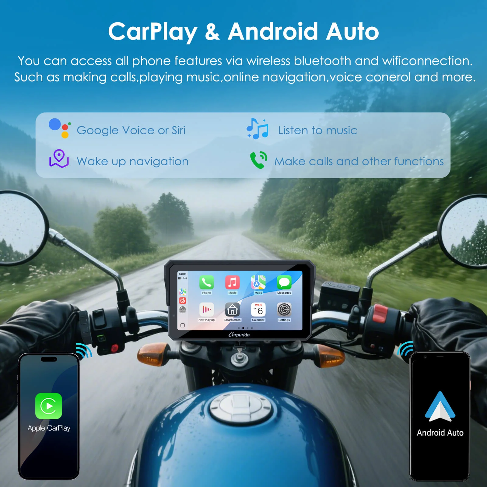 Carpuride W602S Pro with Optional TPMS | 6-Inch Motorcycle CarPlay | Plug-and-Play BM05 Bracket with Type-C Port - Image 3