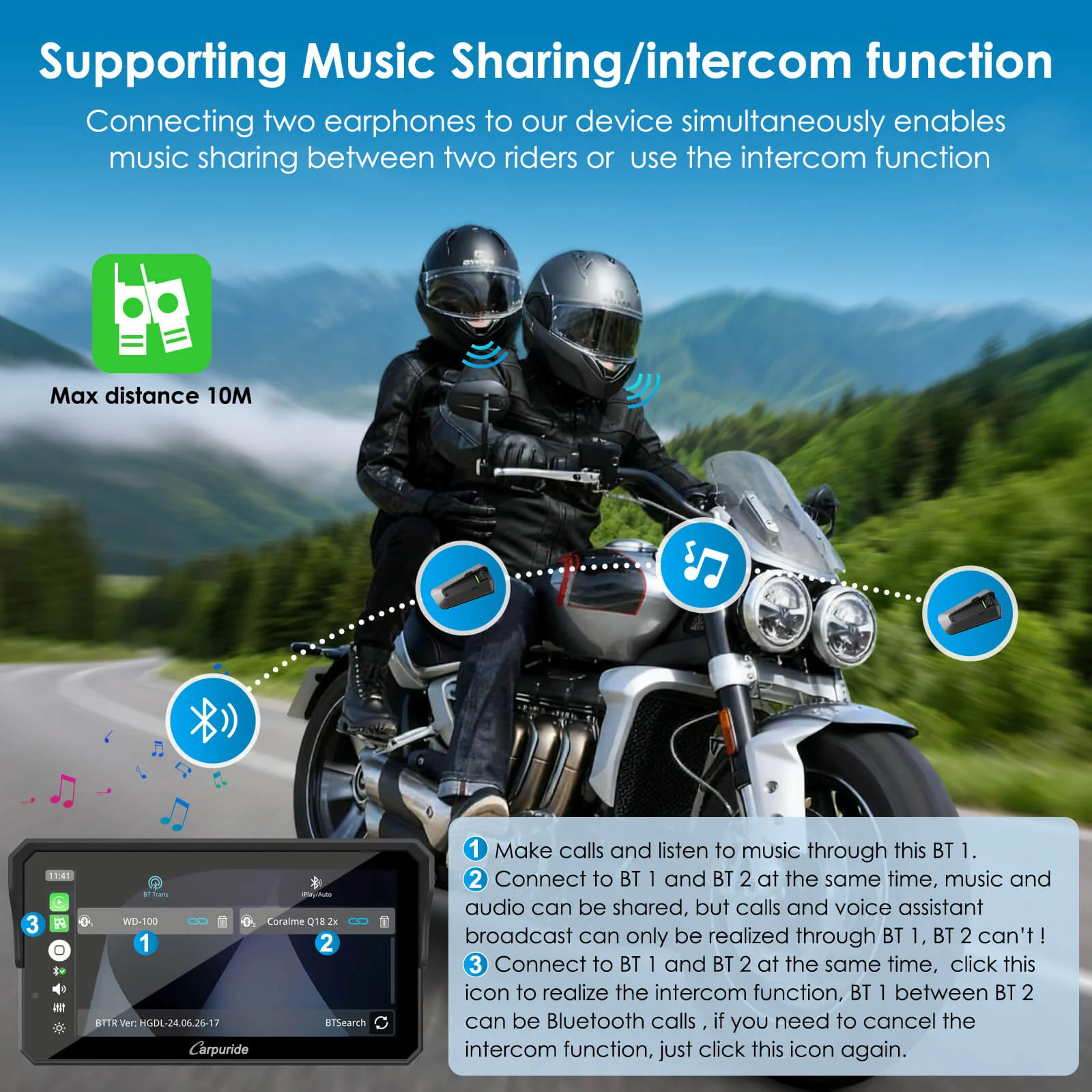 Carpuride W602S Pro with Optional TPMS | 6-Inch Motorcycle CarPlay | Plug-and-Play BM05 Bracket with Type-C Port - Image 6