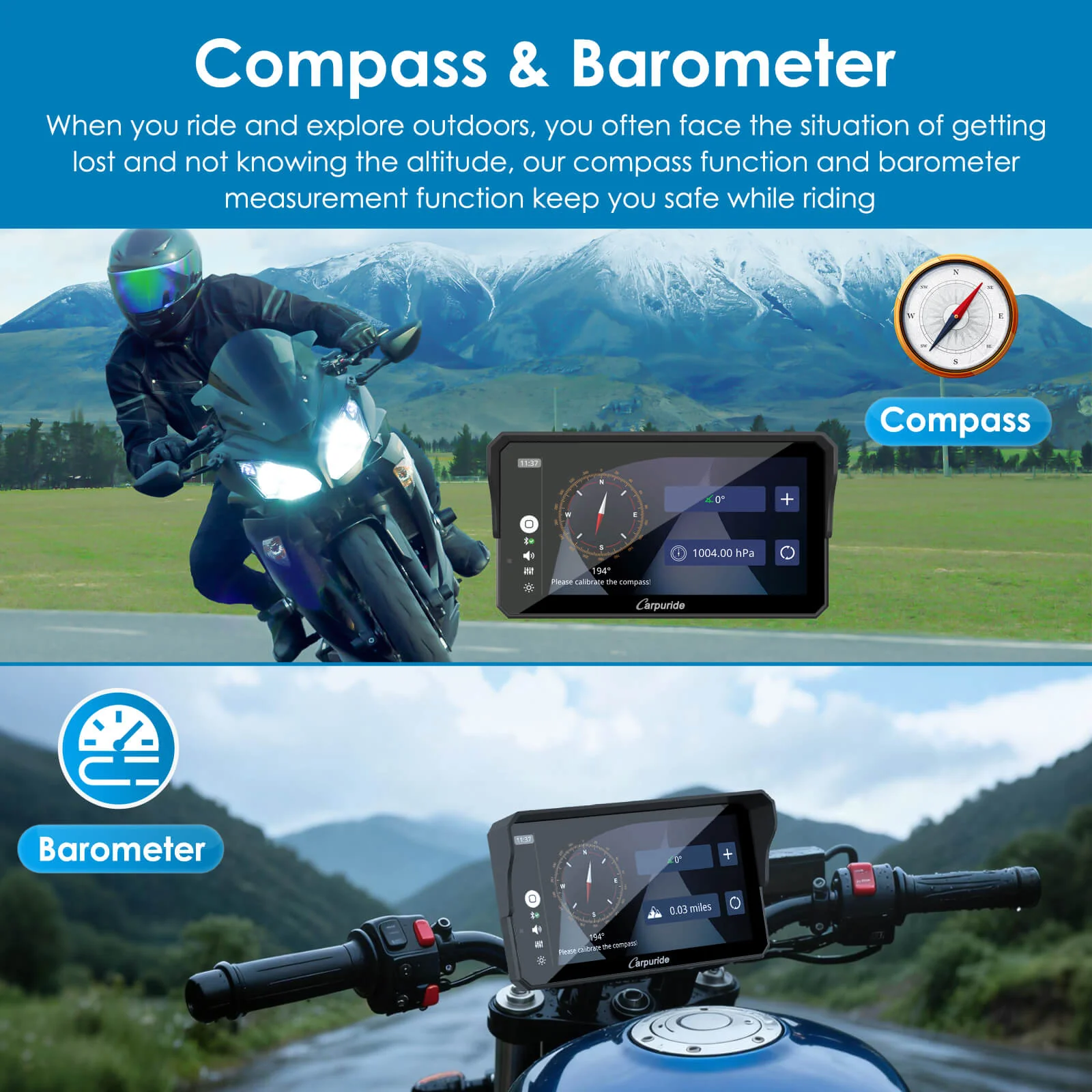 Carpuride W602S Pro with Optional TPMS | 6-Inch Motorcycle CarPlay | Plug-and-Play BM05 Bracket with Type-C Port - Image 7