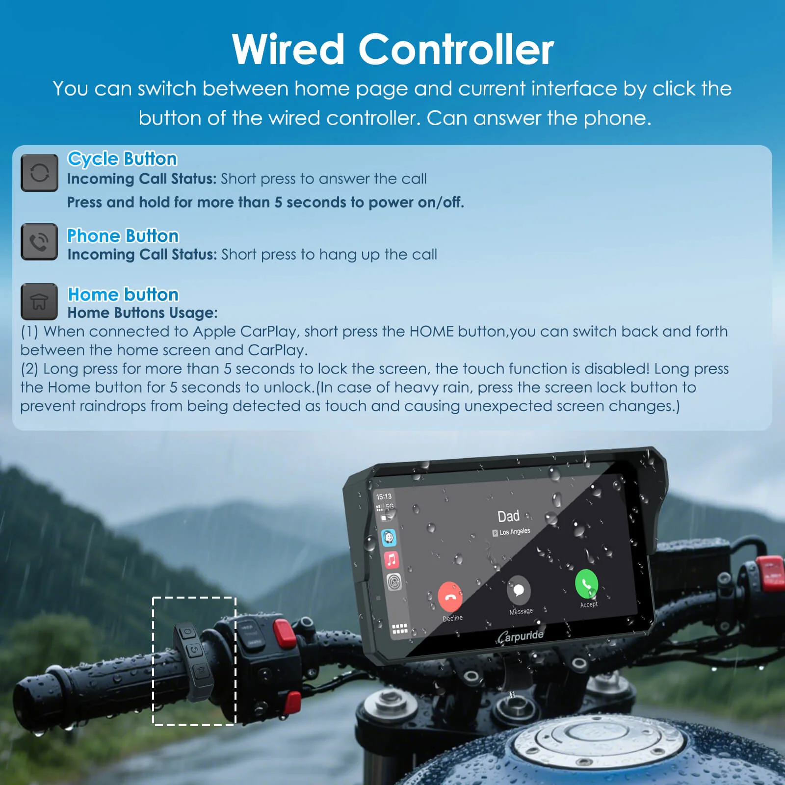 Carpuride W602S Pro with Optional TPMS | 6-Inch Motorcycle CarPlay | Plug-and-Play BM05 Bracket with Type-C Port - Image 9