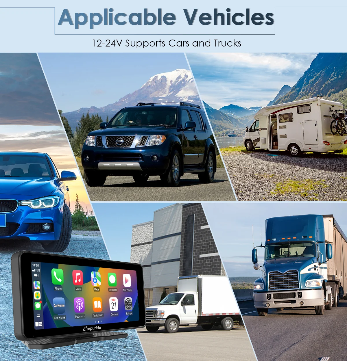 CARPURIDE W609 Portable Smart Multimedia Dashboard Console With Backup Camera - Image 10