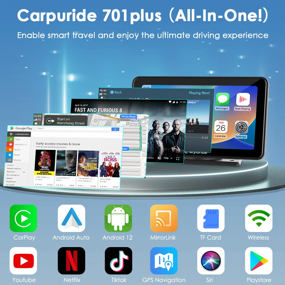 CARPURIDE W701 Plus Portable Wireless Car Stereo with Backup Camera, Support Install Apps - Image 2