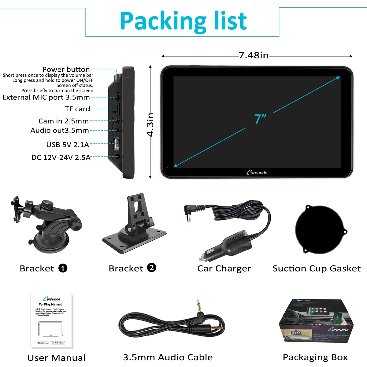 CARPURIDE W701 Pro Portable Smart Multimedia Dual Bluetooth Dashboard Console - Image 10