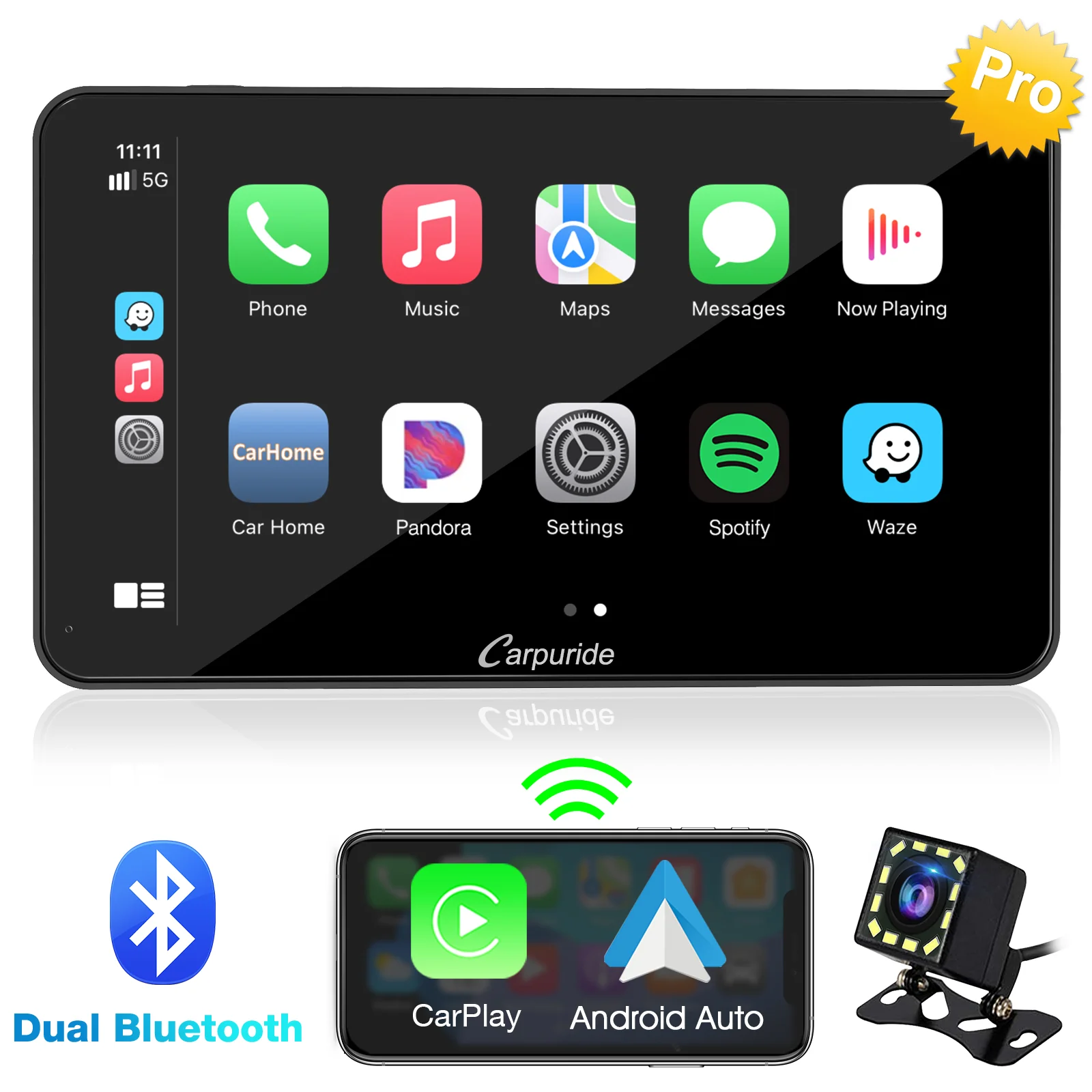 CARPURIDE W701 Pro Portable Smart Multimedia Dual Bluetooth Dashboard Console With Backup Camera