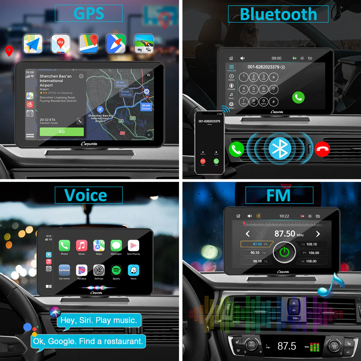 CARPURIDE W701 Pro Portable Smart Multimedia Dual Bluetooth Dashboard Console With Backup Camera - Image 3