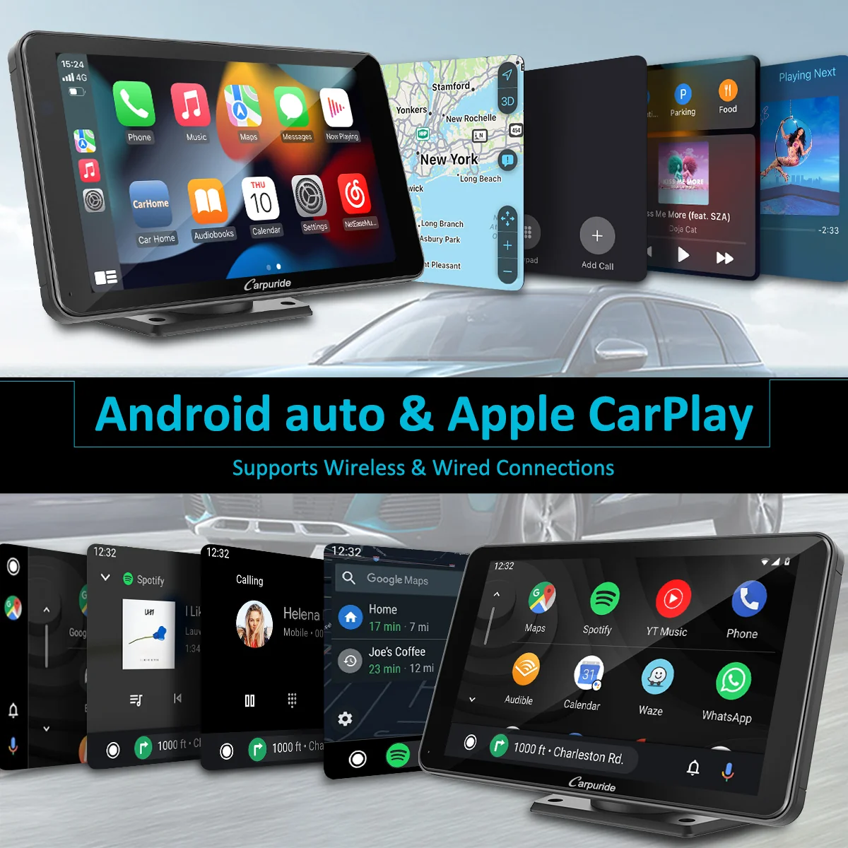 CARPURIDE W701 Pro Portable Smart Multimedia Dual Bluetooth Dashboard Console With Backup Camera - Image 6