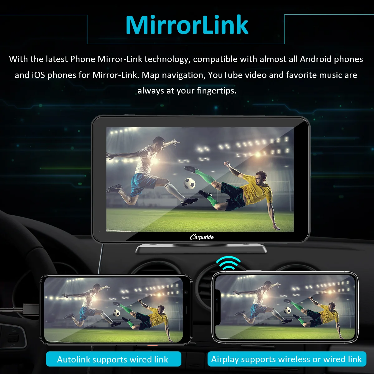 CARPURIDE W701 Pro Portable Smart Multimedia Dual Bluetooth Dashboard Console With Backup Camera - Image 7