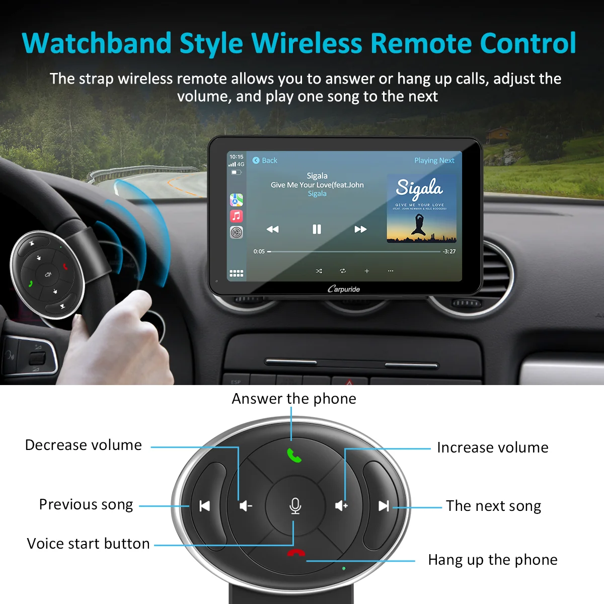 CARPURIDE W701 Wireless Portable Car Stereo with Steering Wheel Control - Image 5