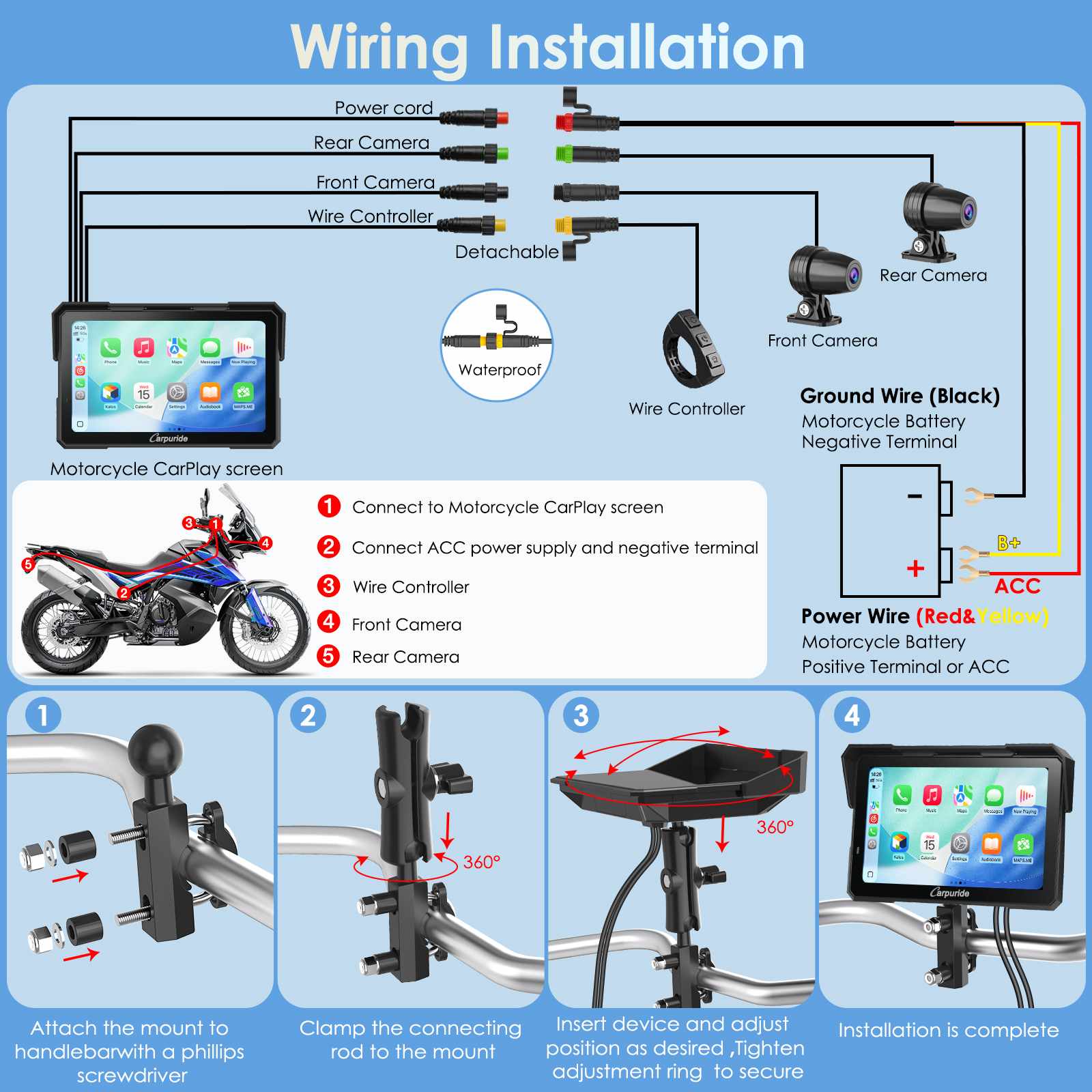 Carpuride W702 Plus Wireless Portable Motorcycle Stereo - Install Apps, Built-in GPS & Dual Cameras - Image 11