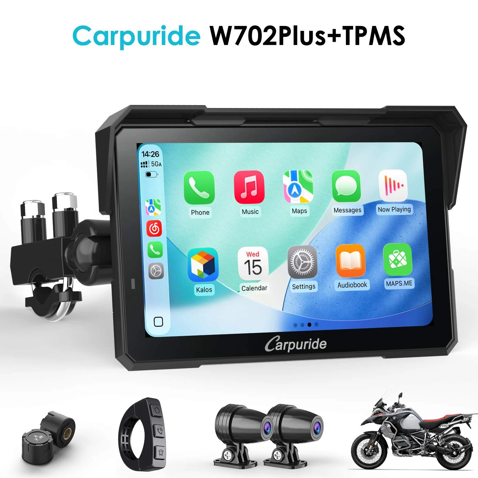 Carpuride W702 Plus Wireless Portable Motorcycle Stereo - Install Apps, Built-in GPS & Dual Cameras - Image 14