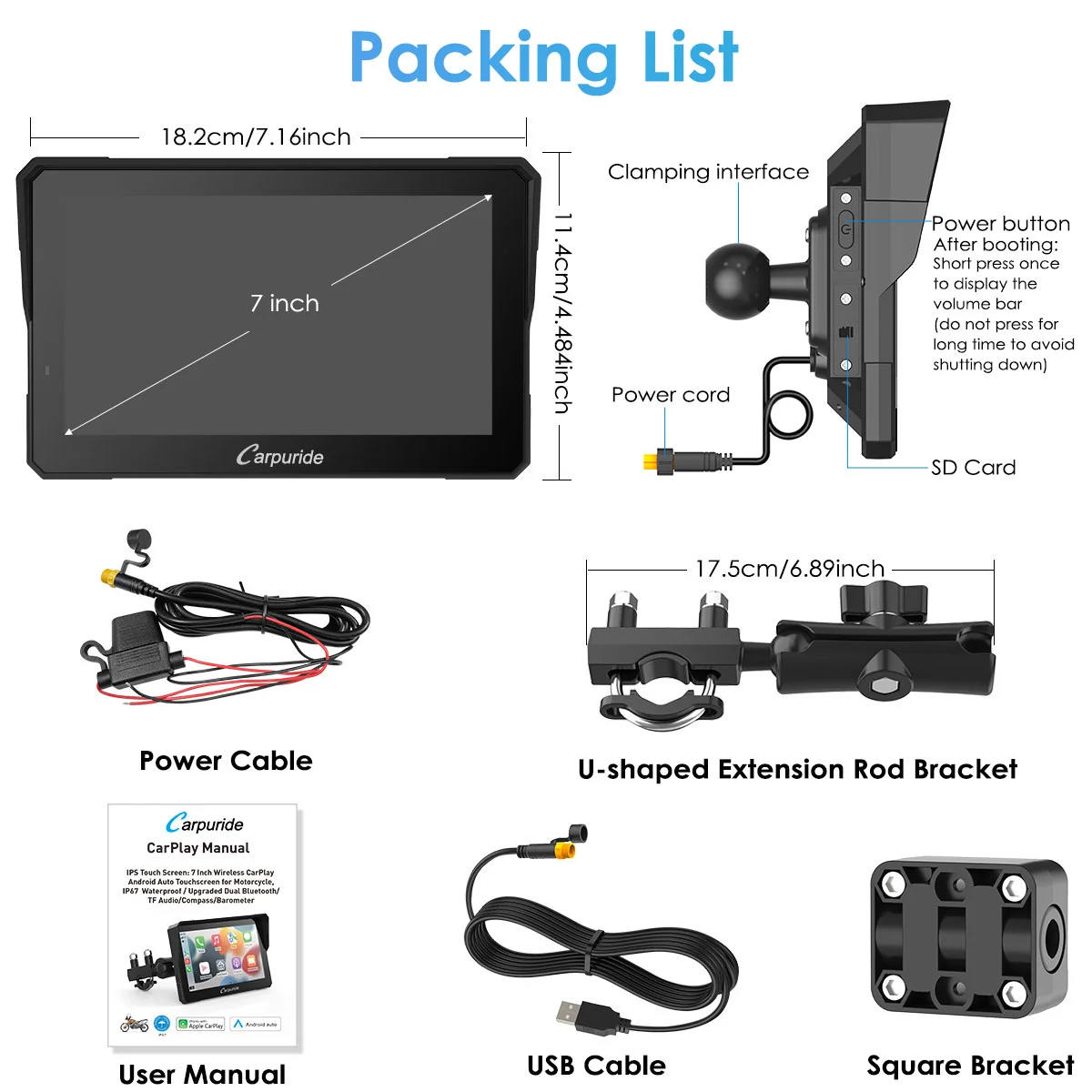 Carpuride W502 Pro / W702 Pro Wireless Motorcycle Stereo with Optional TPMS | Dual Bluetooth Intercom, Compass & Barometer - Image 12