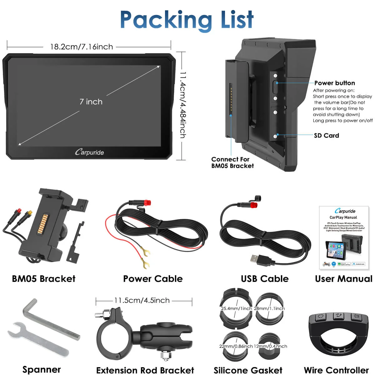 Carpuride W702S Pro/W502S Pro | Universal Motorcycle CarPlay with Optional TPMS & Plug-and-Play BM05 Bracket - Image 11