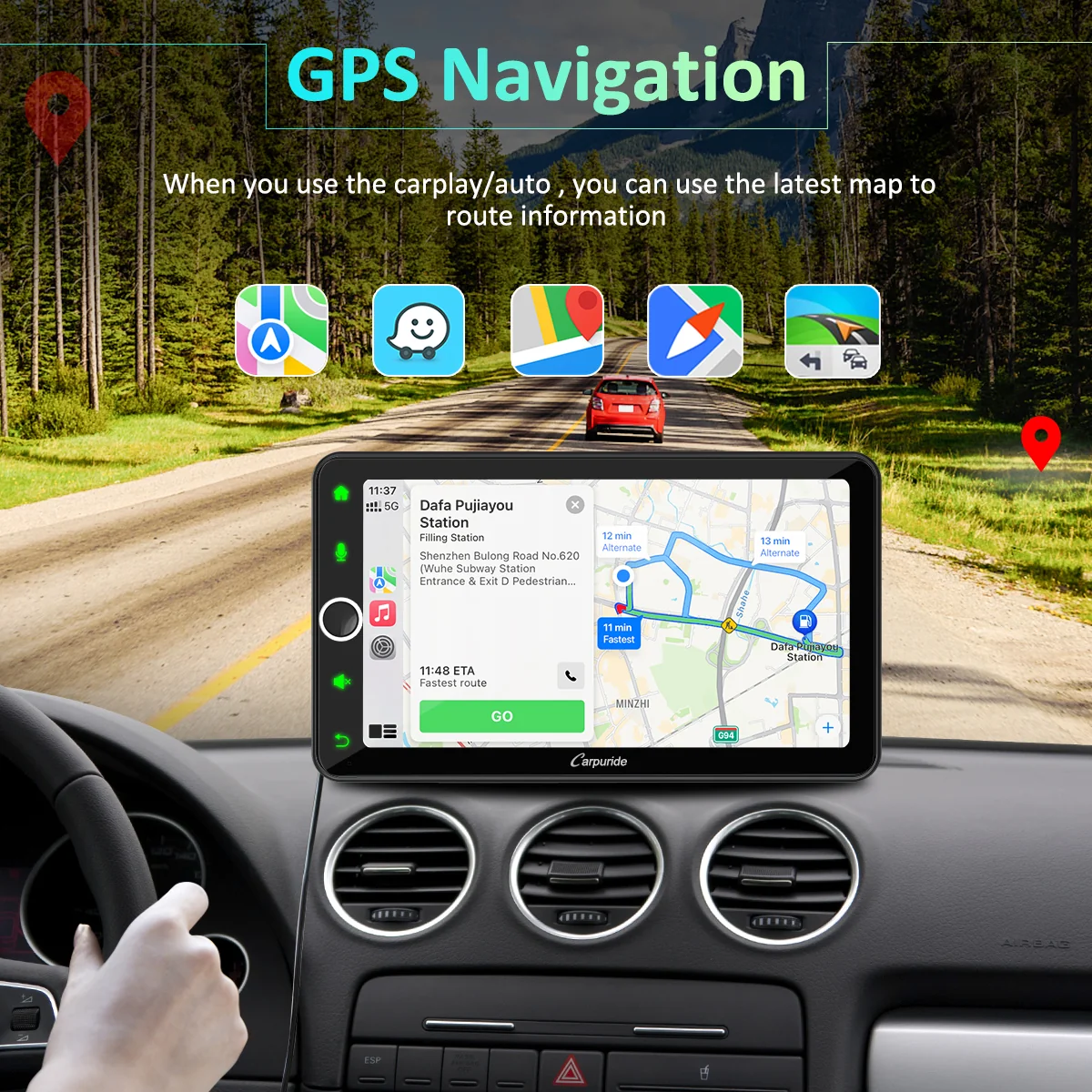 CARPURIDE W706 Multifunctional Portable Navigation, Car Stereo with Carplay and Android Auto, 7" IPS Touch Screen, Google, and Siri Assistant - Image 3