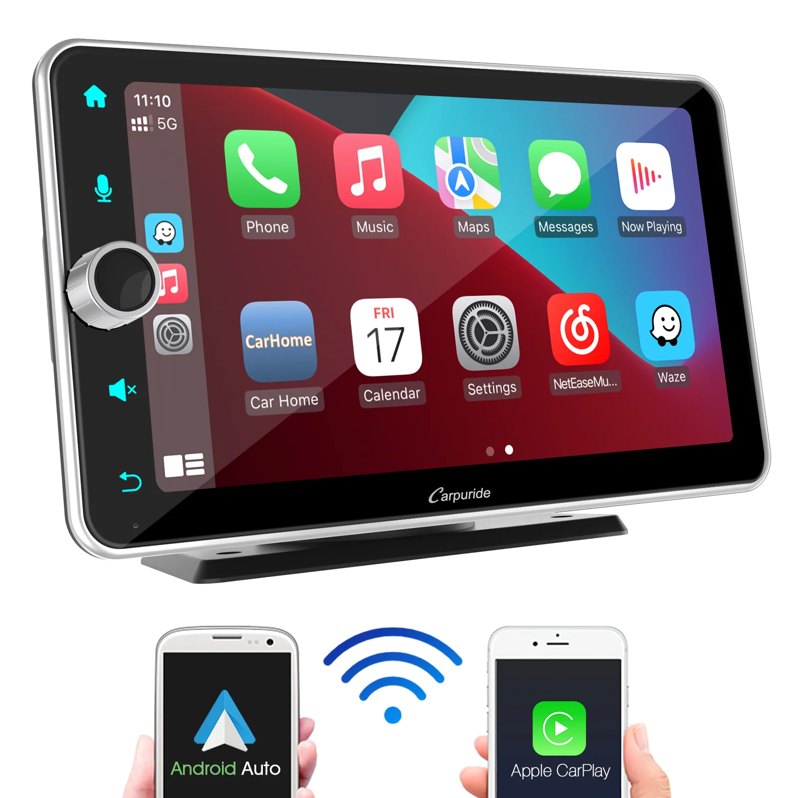 CARPURIDE W706 Wireless Portable Car Stereo Silver Frame