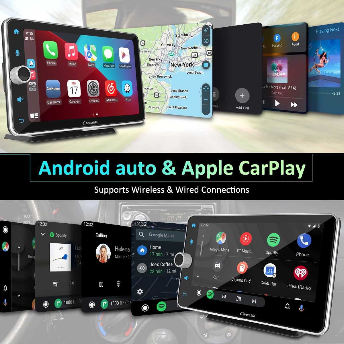 CARPURIDE W706 Wireless Portable Car Stereo Silver Frame - Image 4