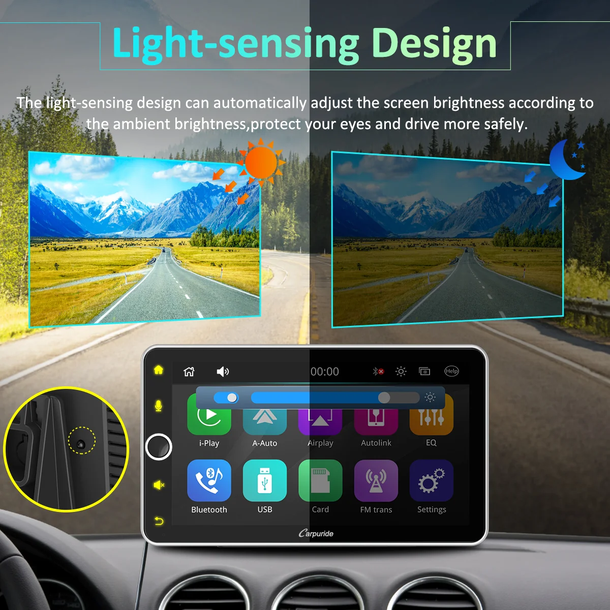 CARPURIDE W706 Wireless Portable Car Stereo Silver Frame with Backup Camera - Image 5