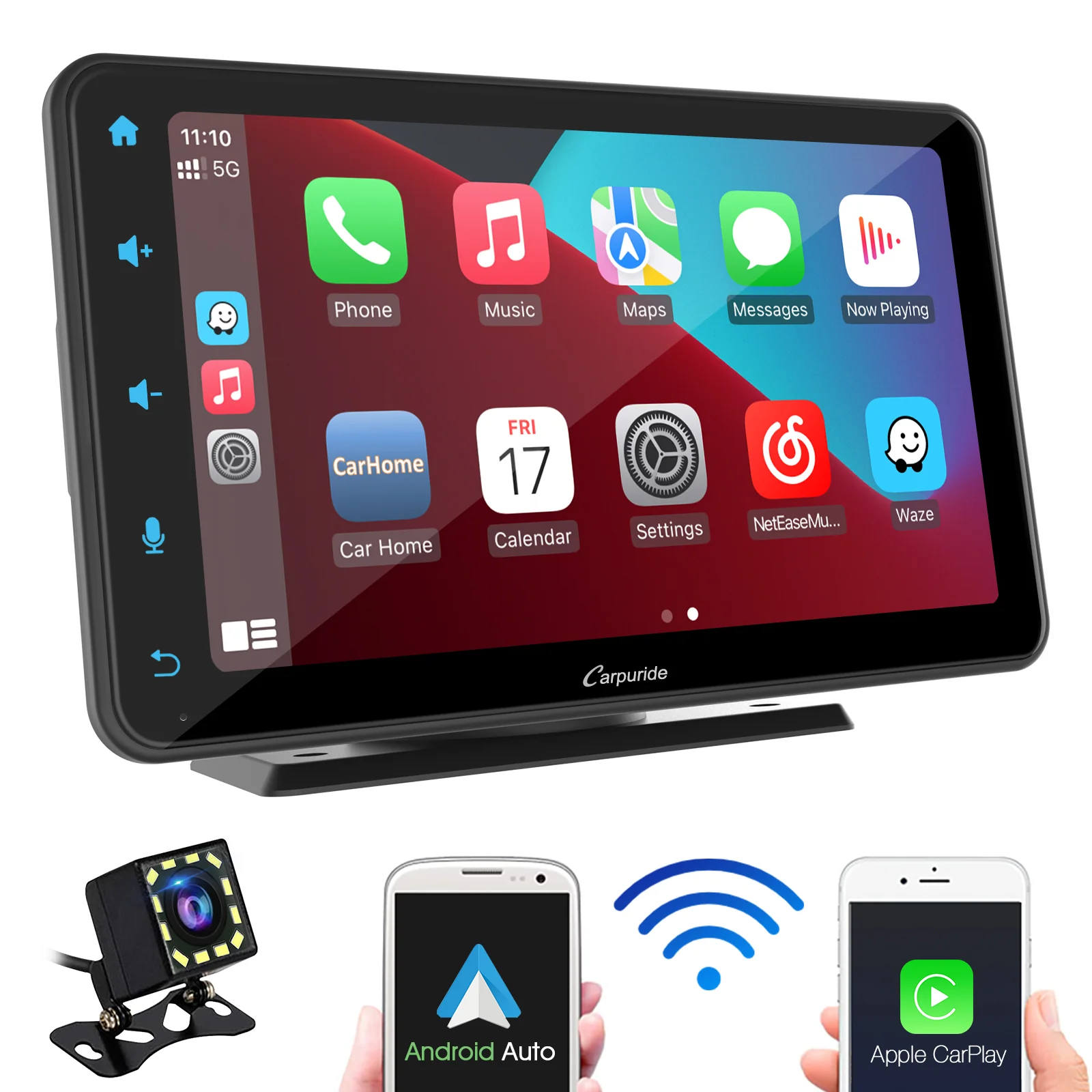 CARPURIDE W707 Wireless Portable Car Stereo with Backup Camera