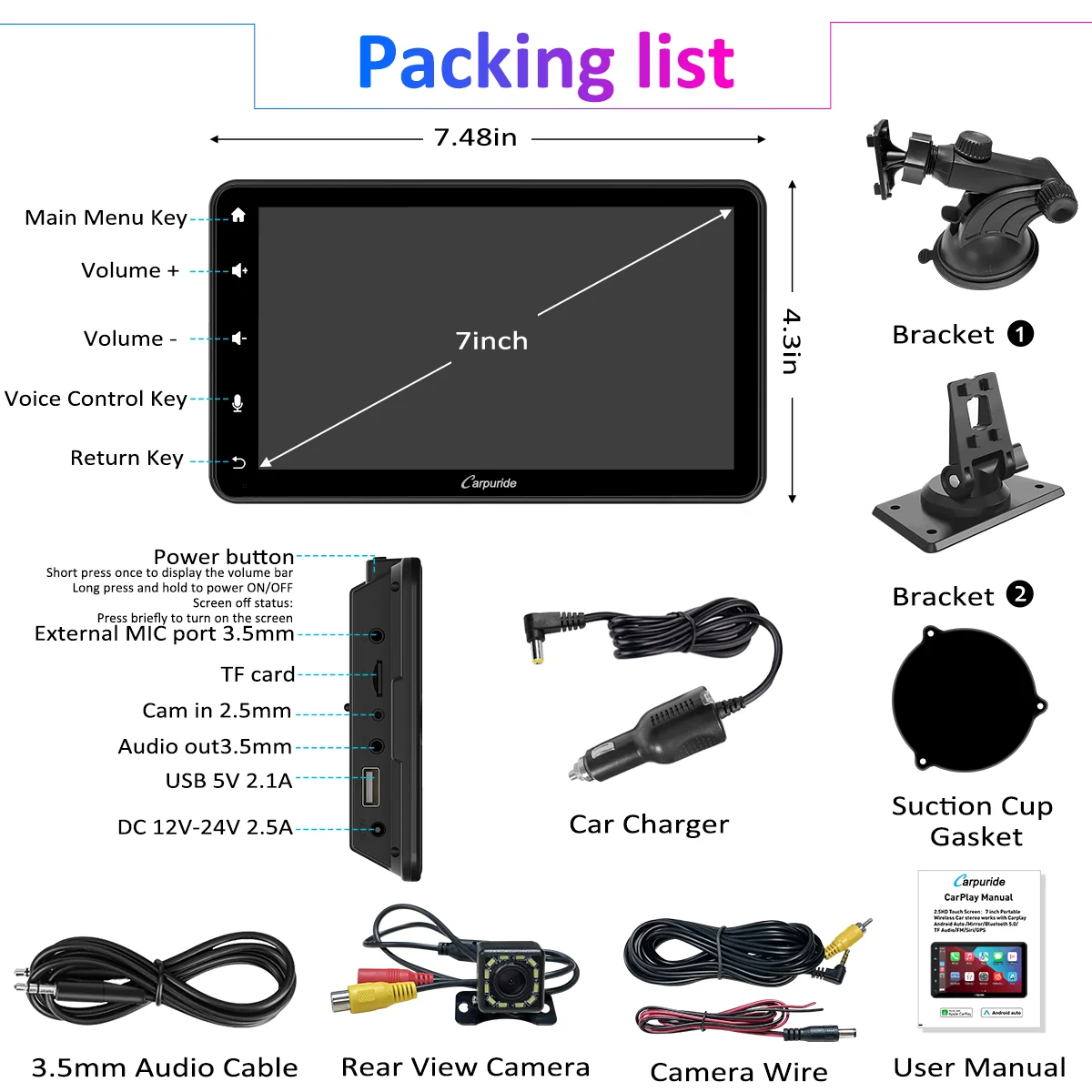 CARPURIDE W707 Wireless Portable Car Stereo with Backup Camera - Image 9