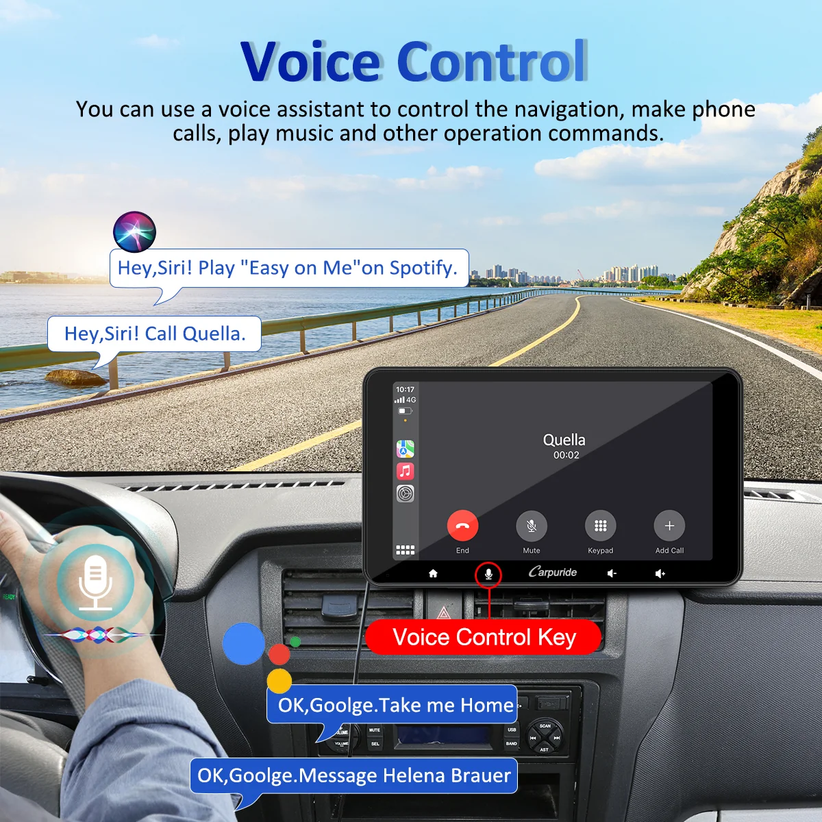 CARPURIDE W708 Pro Portable Smart Multimedia Dual Bluetooth Dashboard Console With Backup Camera - Image 4