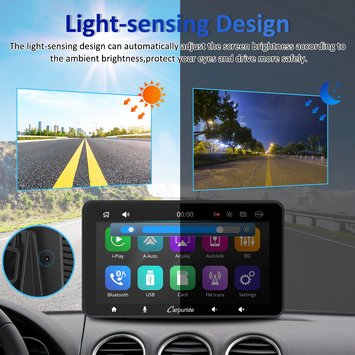 CARPURIDE W708 Pro Portable Smart Multimedia Dual Bluetooth Dashboard Console With Backup Camera - Image 6
