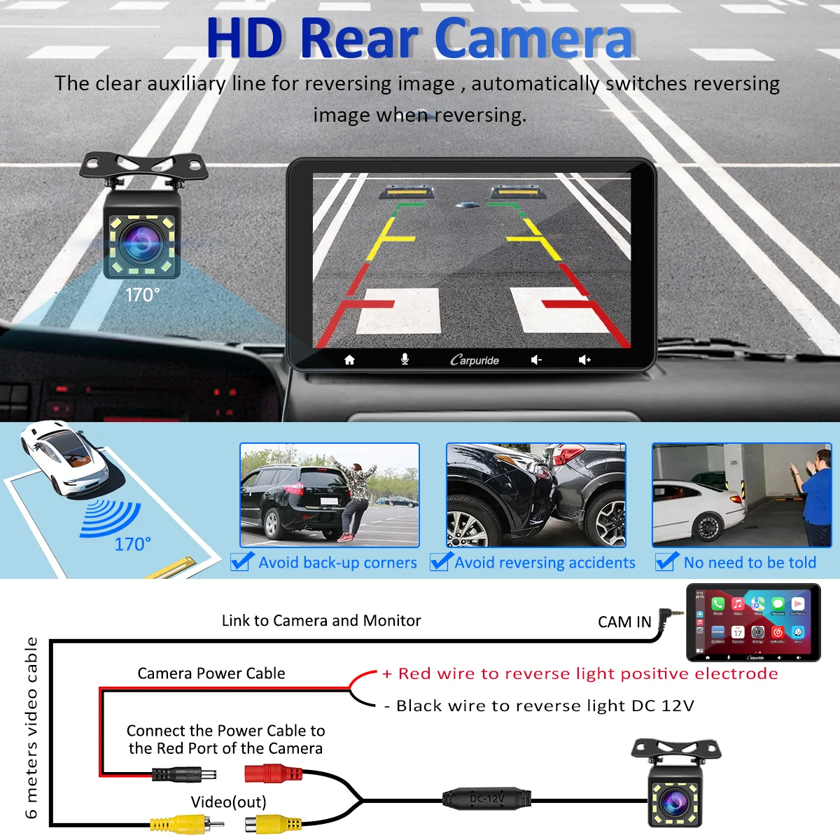 CARPURIDE W708 Wireless Portable Car Stereo with Backup Camera - Image 11