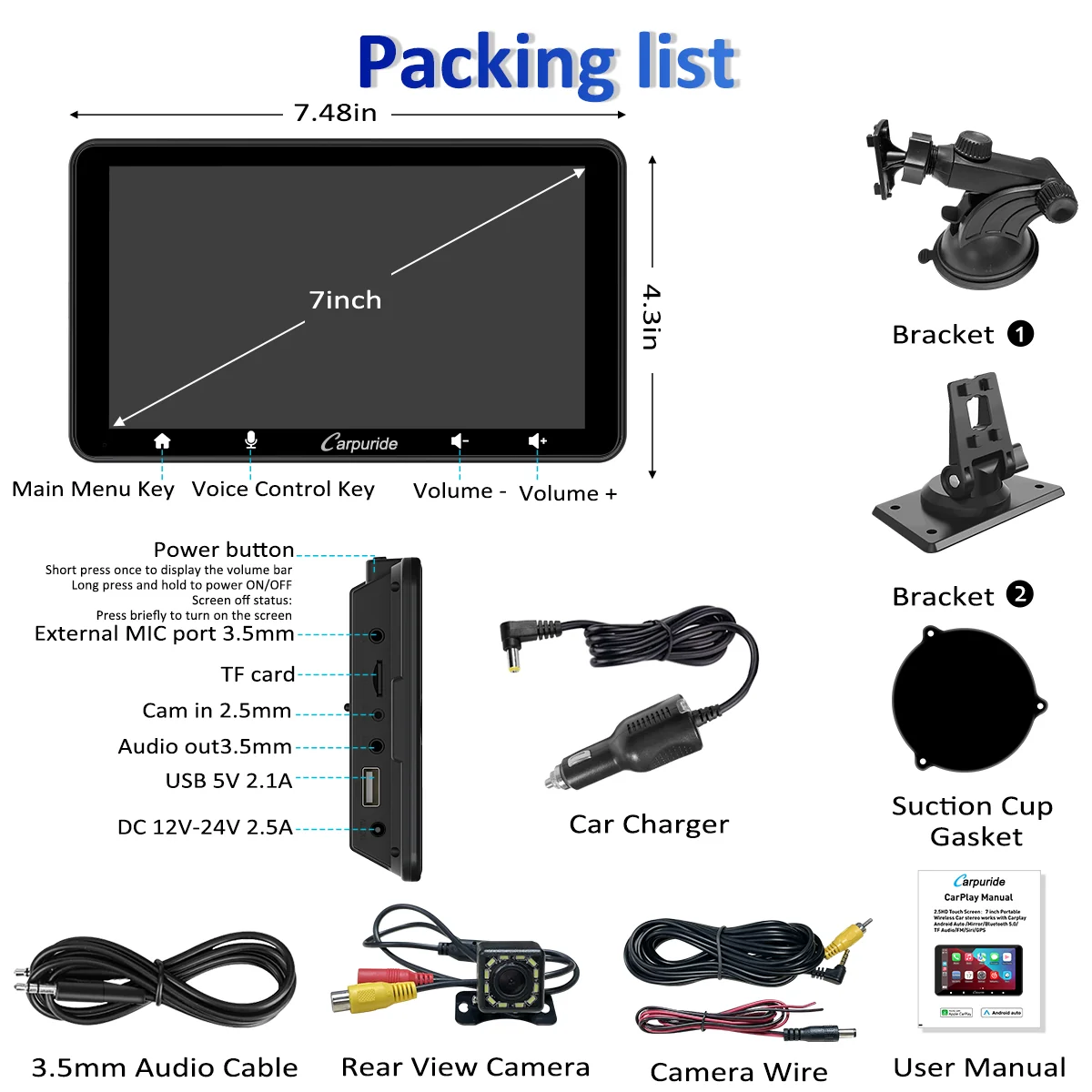 CARPURIDE W708 Wireless Portable Car Stereo with Backup Camera - Image 12