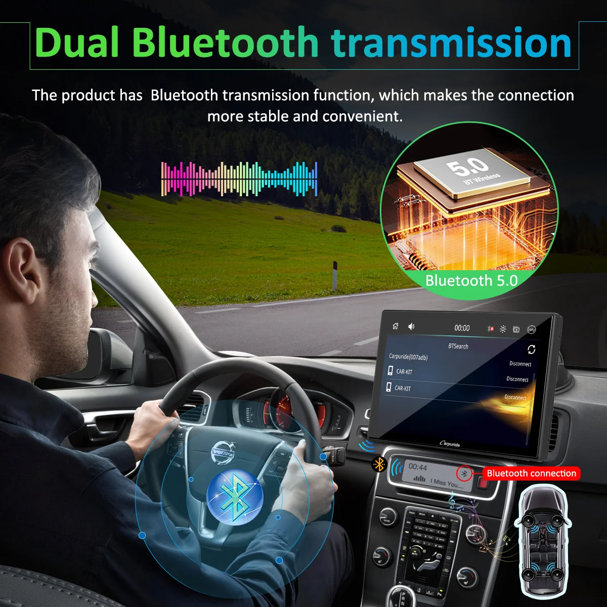 CARPURIDE W901 Pro Portable Smart Multimedia Dual Bluetooth Dashboard Console - Image 5