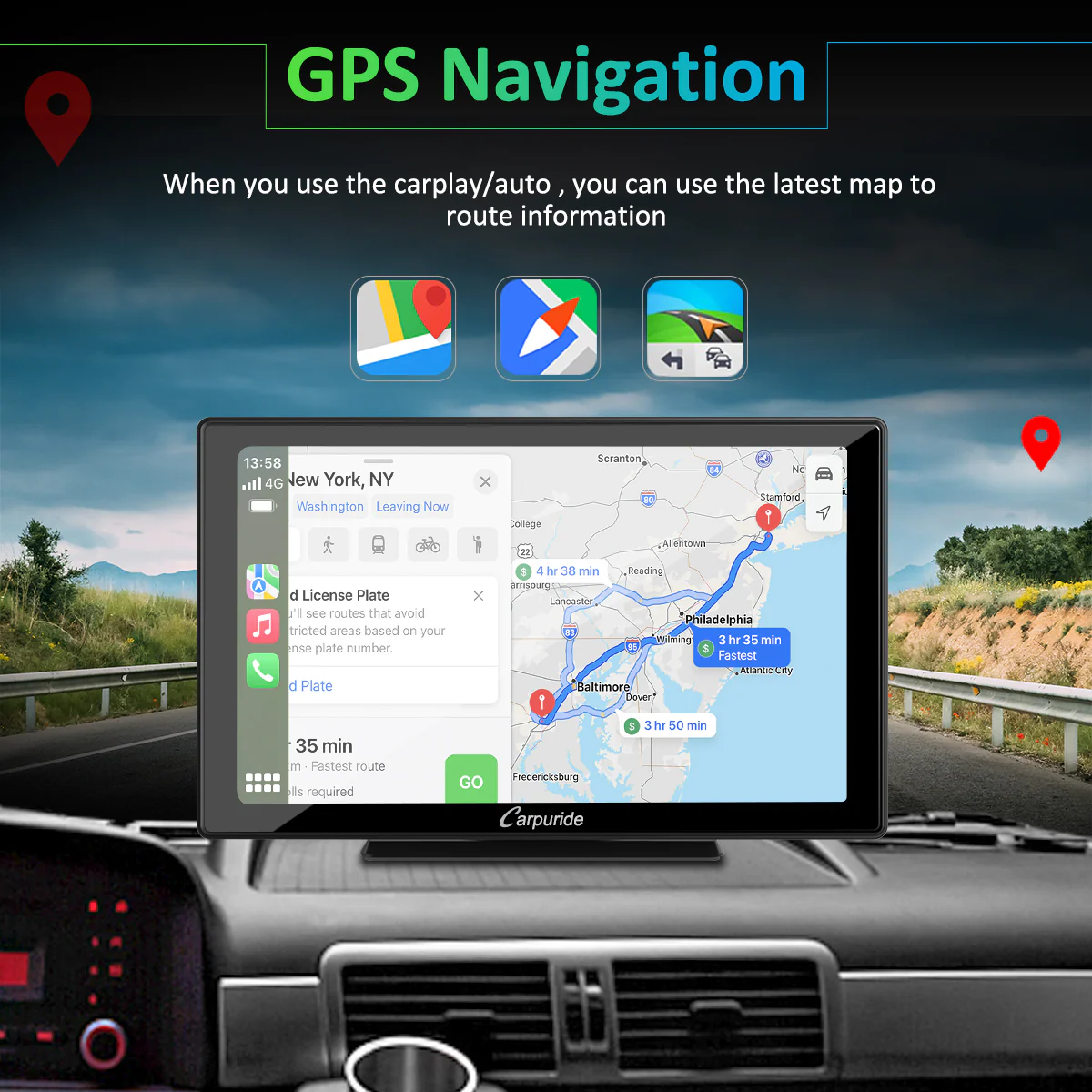 CARPURIDE W901 Pro Portable Smart Multimedia Dual Bluetooth Dashboard Console With Backup Camera - Image 3