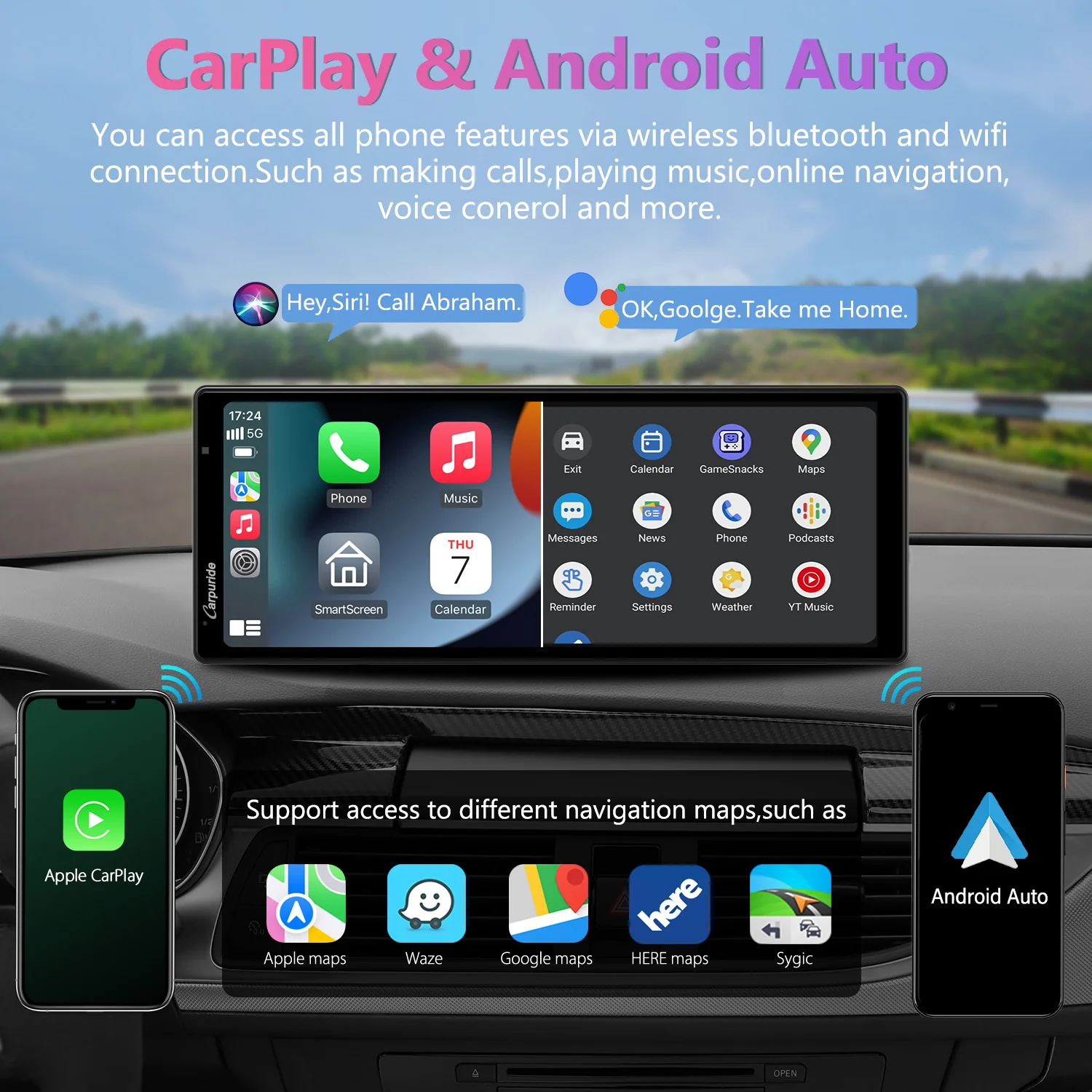 CARPURIDE W903 Portable Smart Multimedia Dashboard Console with Dual Cameras and DVR Function - Image 3