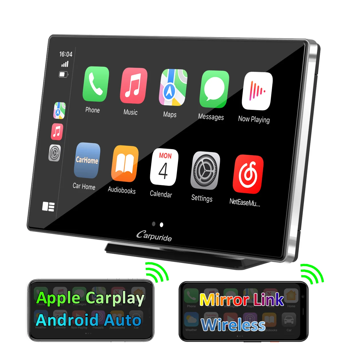 CARPURIDE Wireless Portable Car Stereo, support Google and Siri Assistant, 9 Inch IPS Touch screen, Car Radio Receiver with Carplay/ Android Auto/GPS /Mirror link/Bluetooth/FM/Light-sensing/EQ effect,Silver Frame