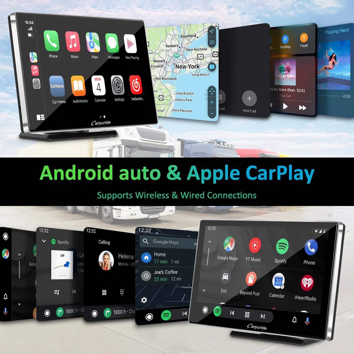 CARPURIDE Wireless Portable Car Stereo, support Google and Siri Assistant, 9 Inch IPS Touch screen, Car Radio Receiver with Carplay/ Android Auto/GPS /Mirror link/Bluetooth/FM/Light-sensing/EQ effect,Silver Frame - Image 2